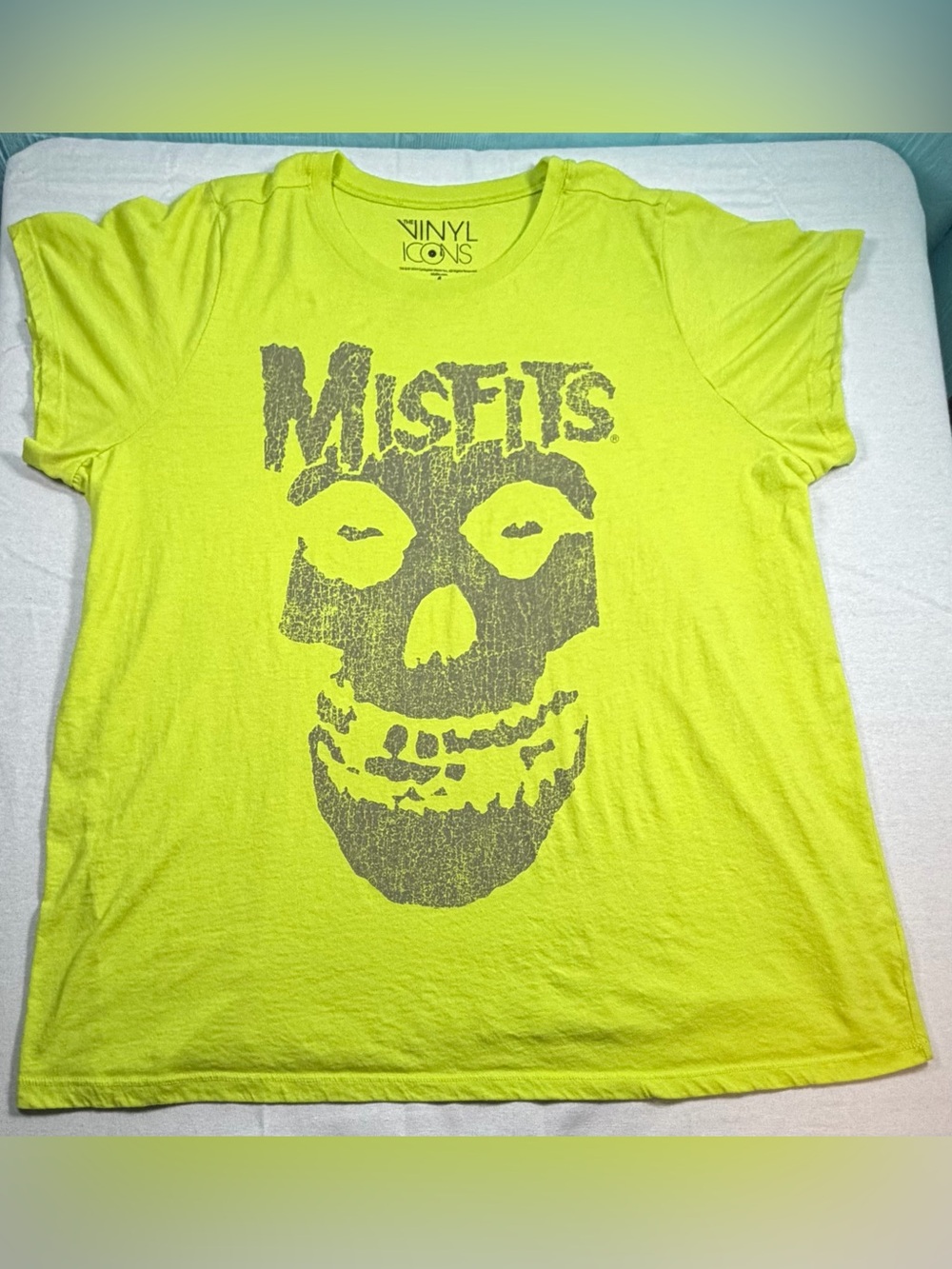 Vinyl Icons Misfits Neon Green Skull Graphic Tee Shirt Size 4 Plus 4XL